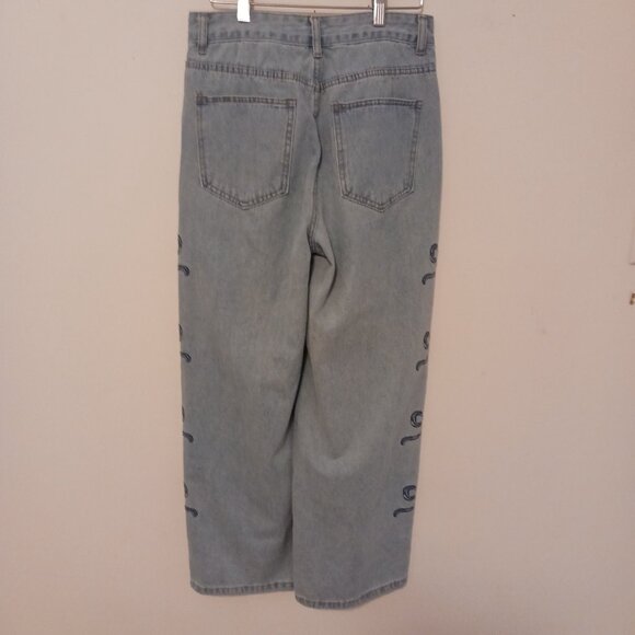 Dazy Wide Leg High Rise Jeans W/ Stitched Ribbons On Sides LRG (14 1/4 " Waist) - Picture 9 of 15